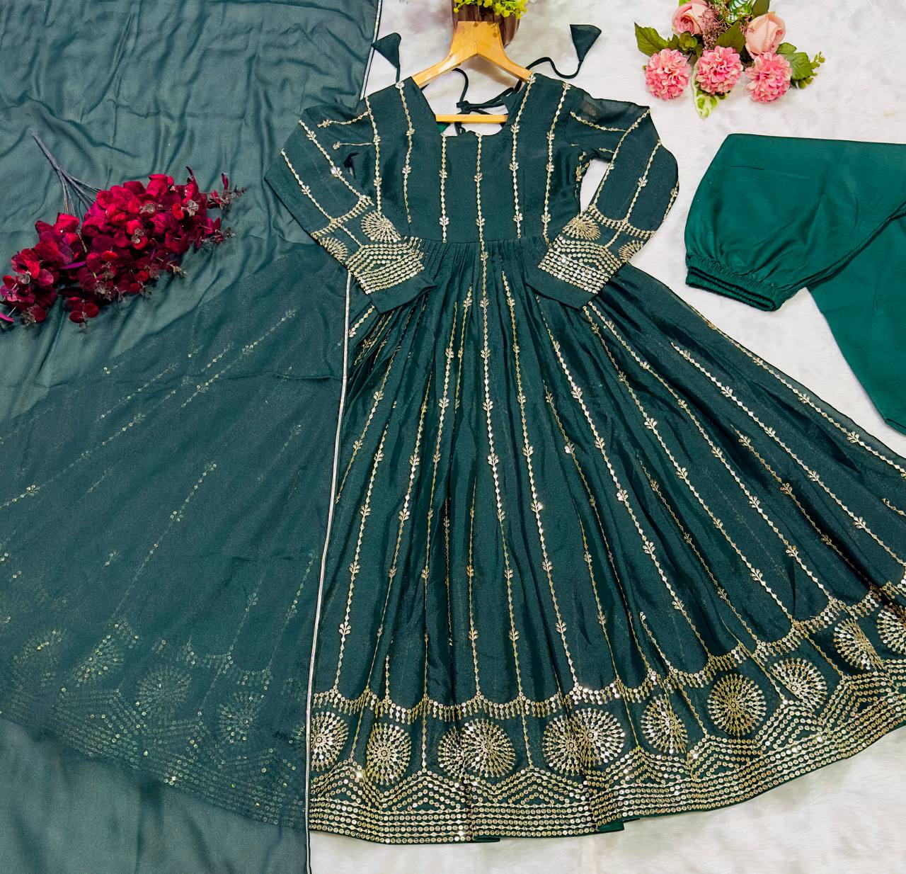 Party Wear Beautiful Anarkali Suit, Pent And Dupatta