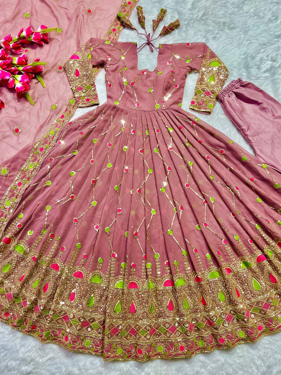 Designer Party Wear Anarkali Gown And Pent With Dupatta In New Fancy Style