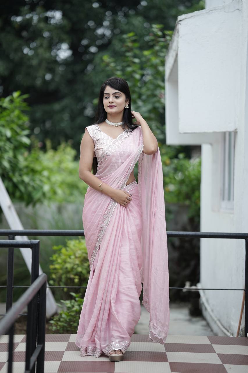Designer Party Wear Saree Sequence And Embroidery Work