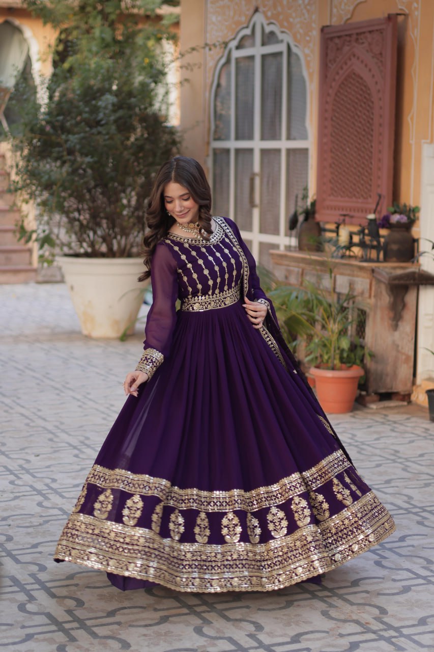 Party Wear Look Gown And Dupatta With Sequins Embroidered Work