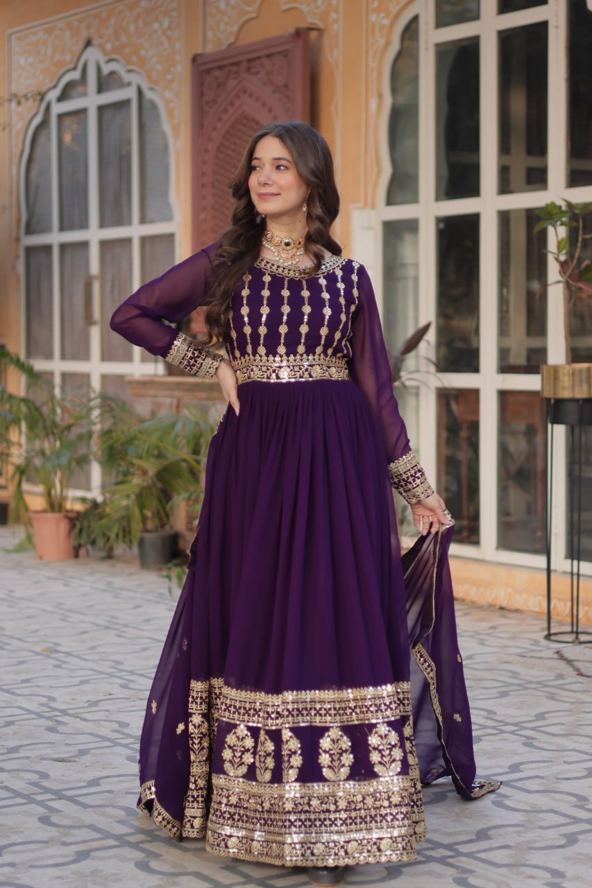 Party Wear Look Gown And Dupatta With Sequins Embroidered Work
