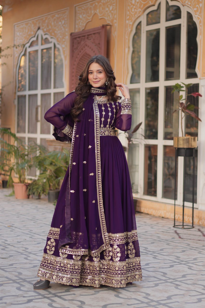 Party Wear Look Gown And Dupatta With Sequins Embroidered Work