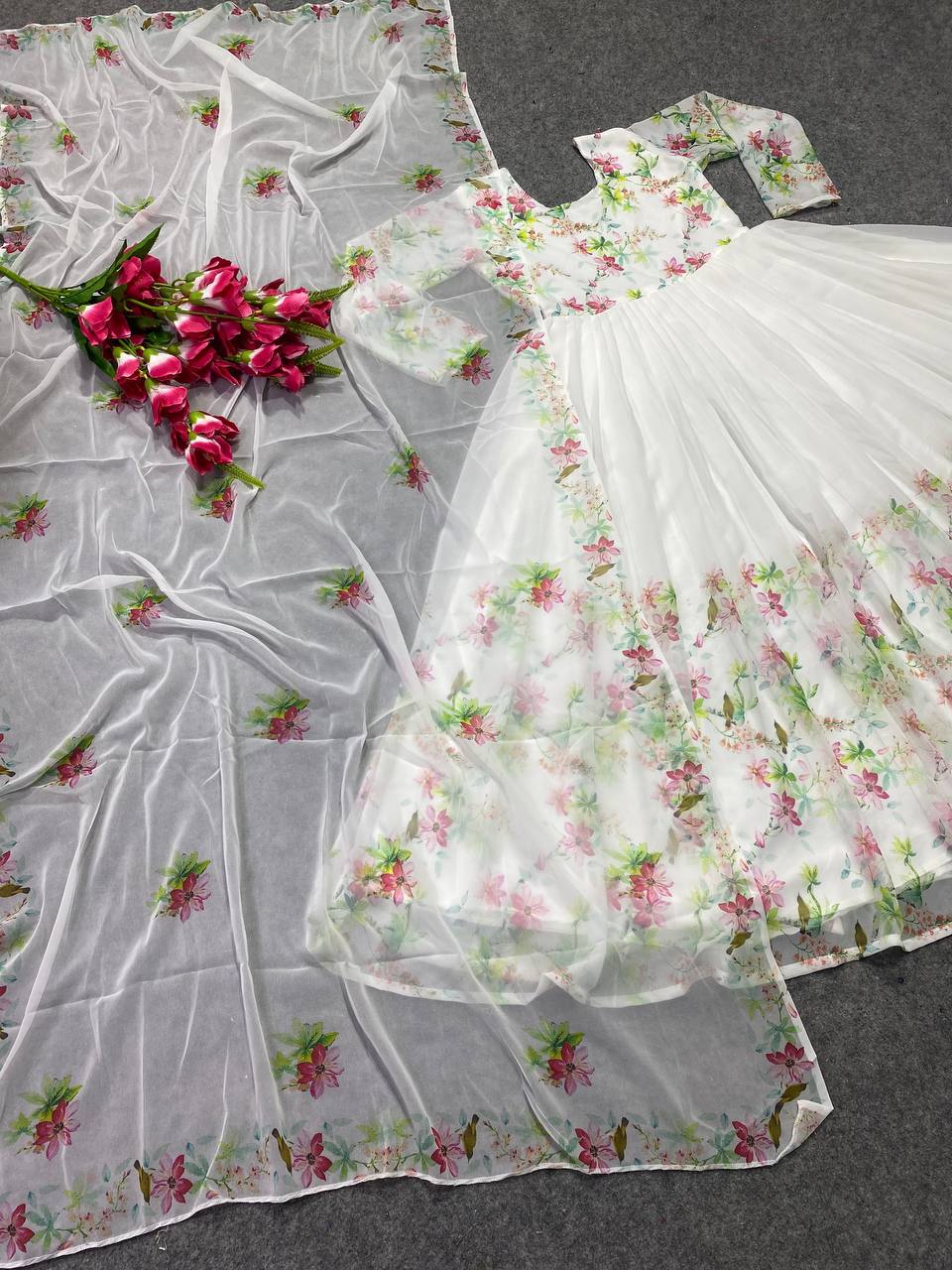 Designer Anarkali Gown And Pent With Dupatta In New Fancy Style