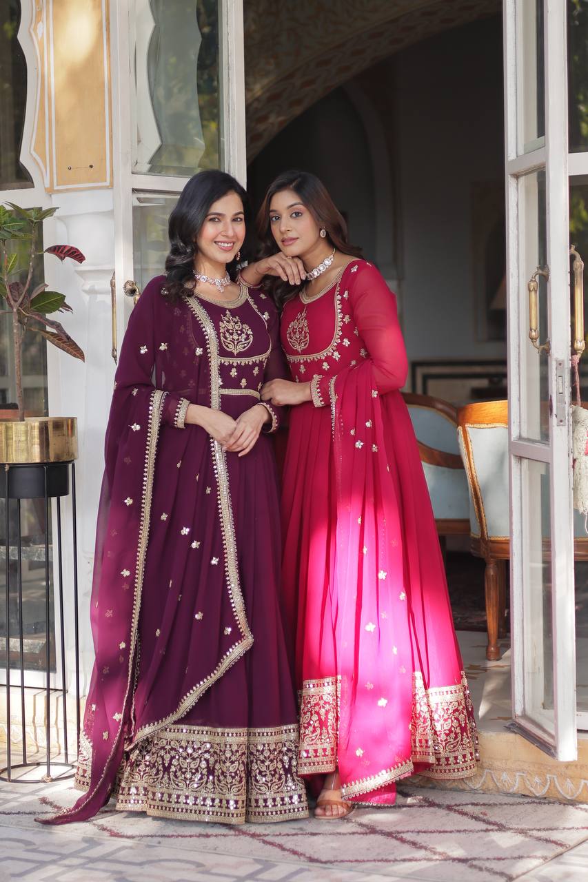 Party Wear Look Designer Gown With Sequins Embroidered Work