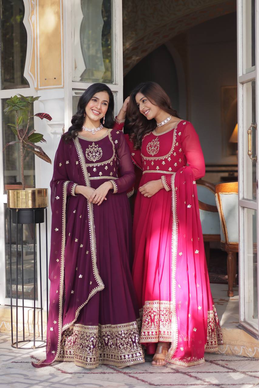 Party Wear Look Designer Gown With Sequins Embroidered Work