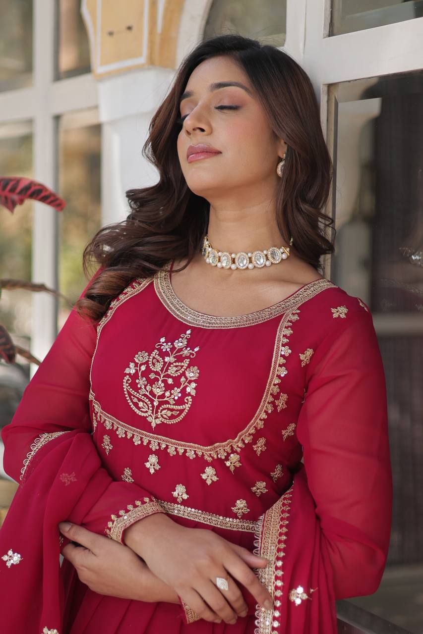 Party Wear Look Designer Gown With Sequins Embroidered Work