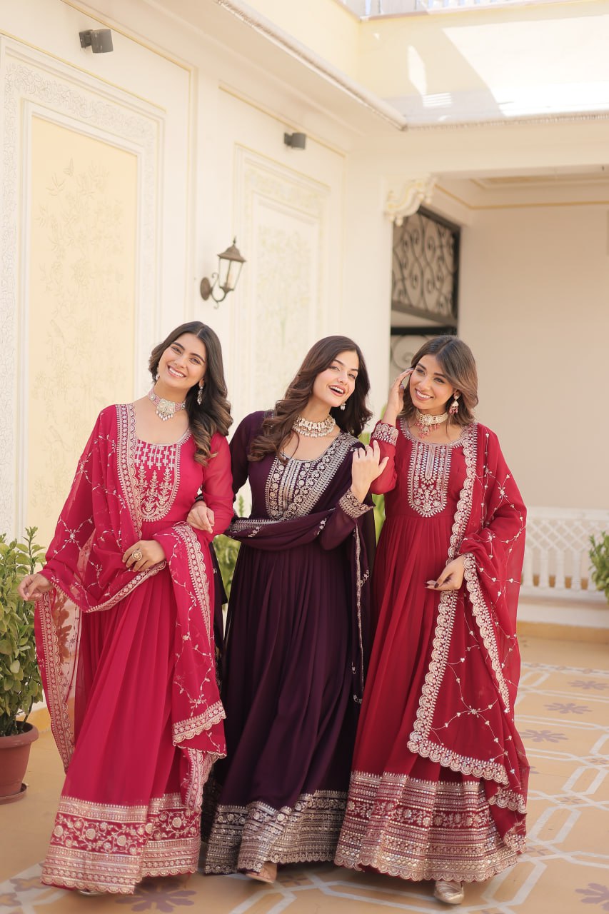 Party Wear Look Gown With Rich Sequins Embroidered Work