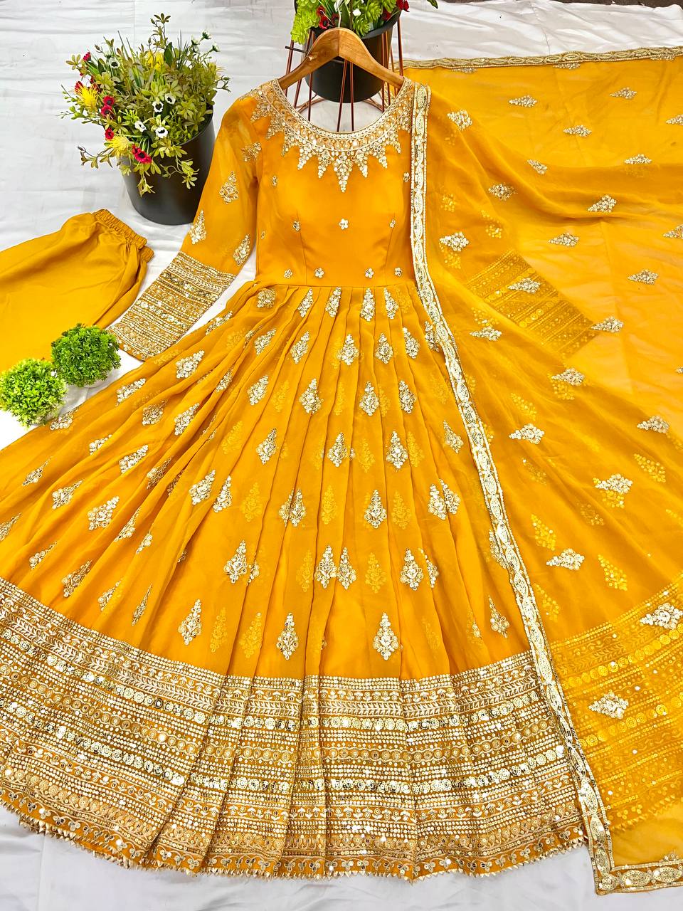 Designer Party Wear Look Full Heavy Embroidery Sequence Work Gown With Dupatta
