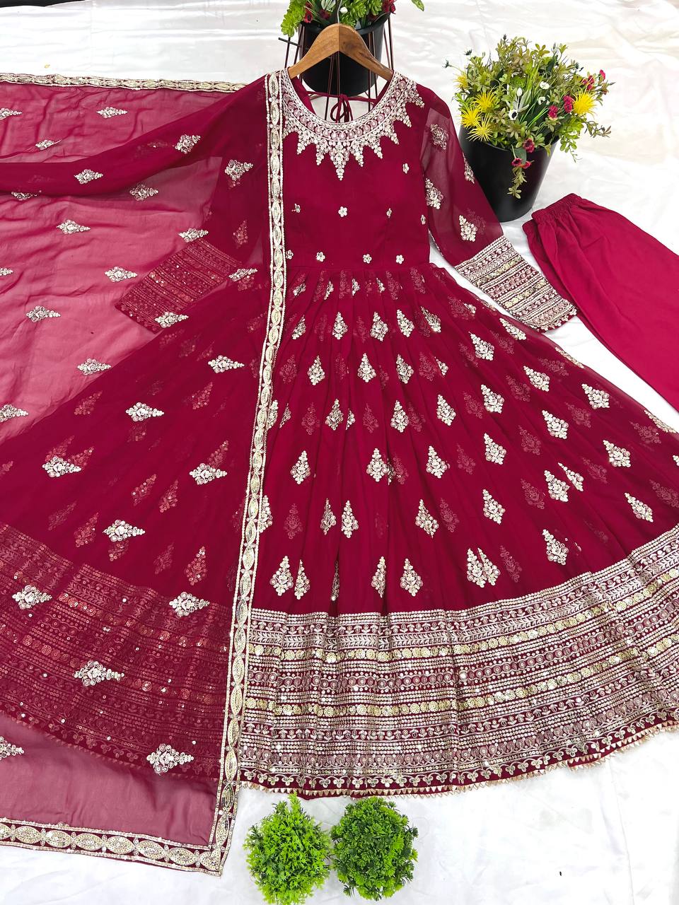 Designer Party Wear Look Full Heavy Embroidery Sequence Work Gown With Dupatta