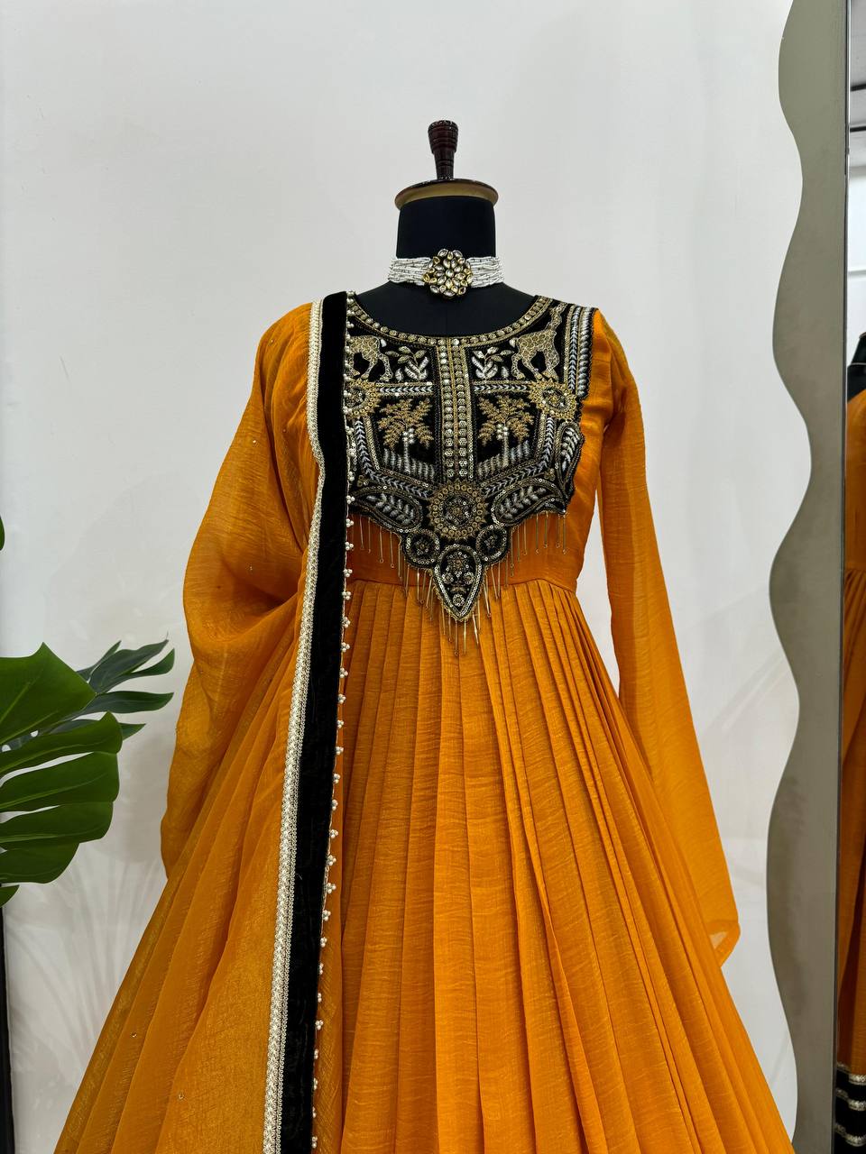 Designer Gown With Thread, Sequence And Fancy Latkan With Lace Border