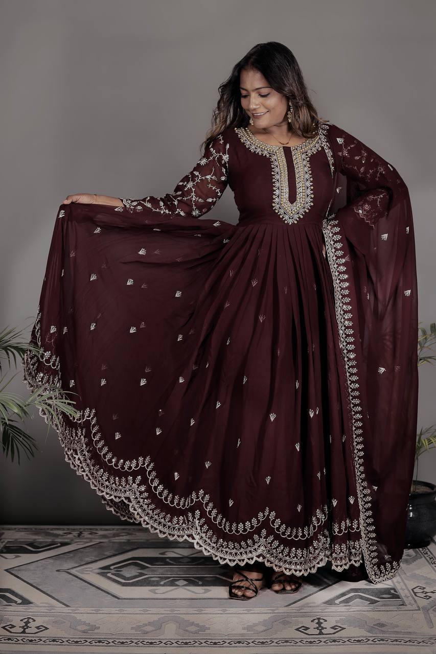 Party Wear Beautiful Anarkali Gown, Pent And Dupatta