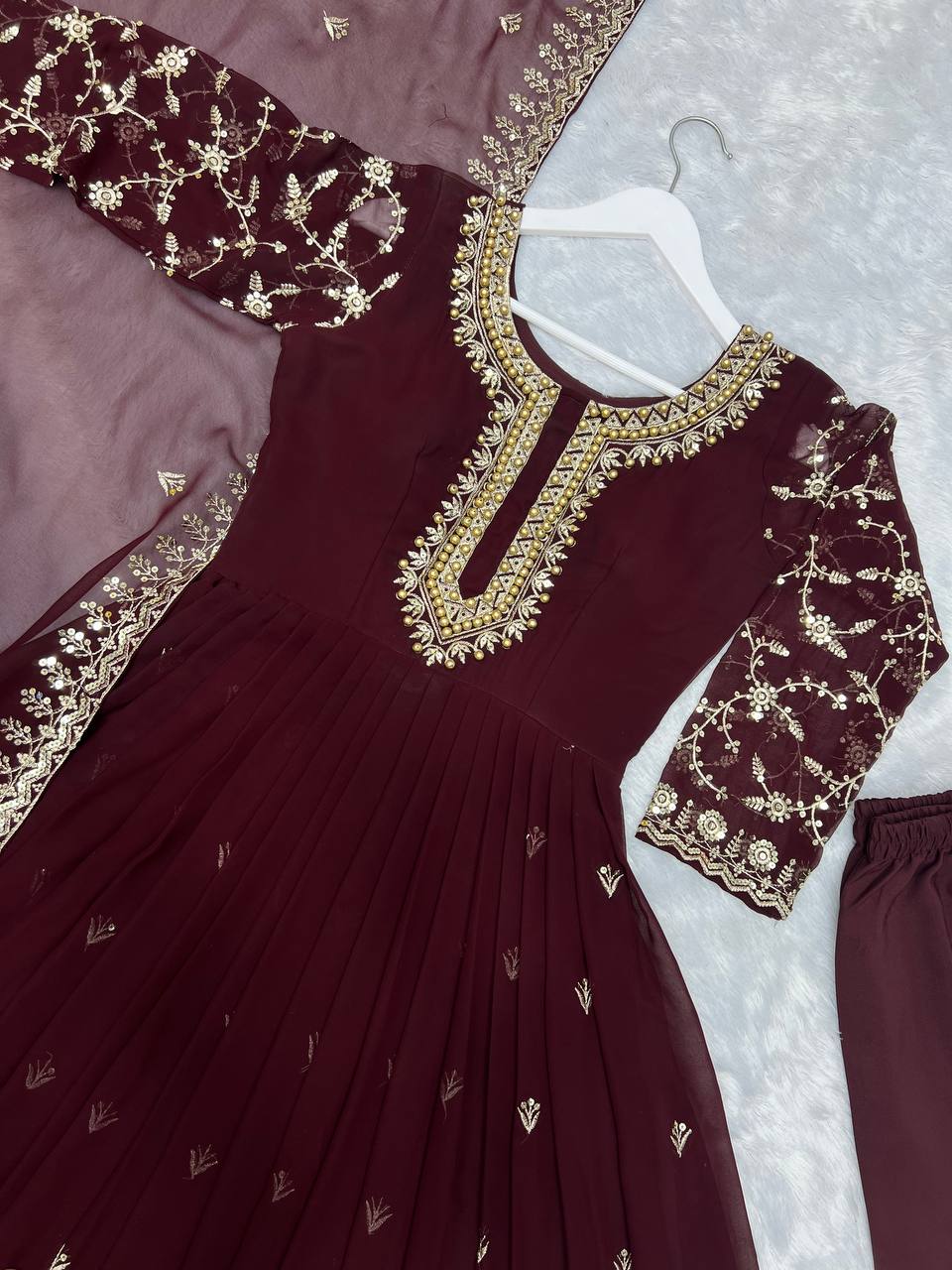 Party Wear Beautiful Anarkali Gown, Pent And Dupatta