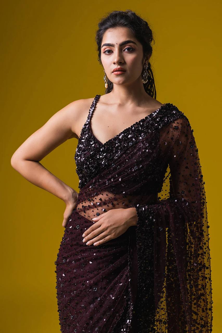 Party Wear Designer Saree With Sequence  & Thread Work