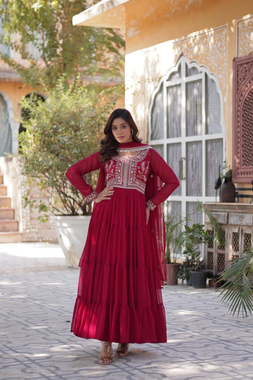 Party Wear Look Designer Gown With Embroidered Pearl Work
