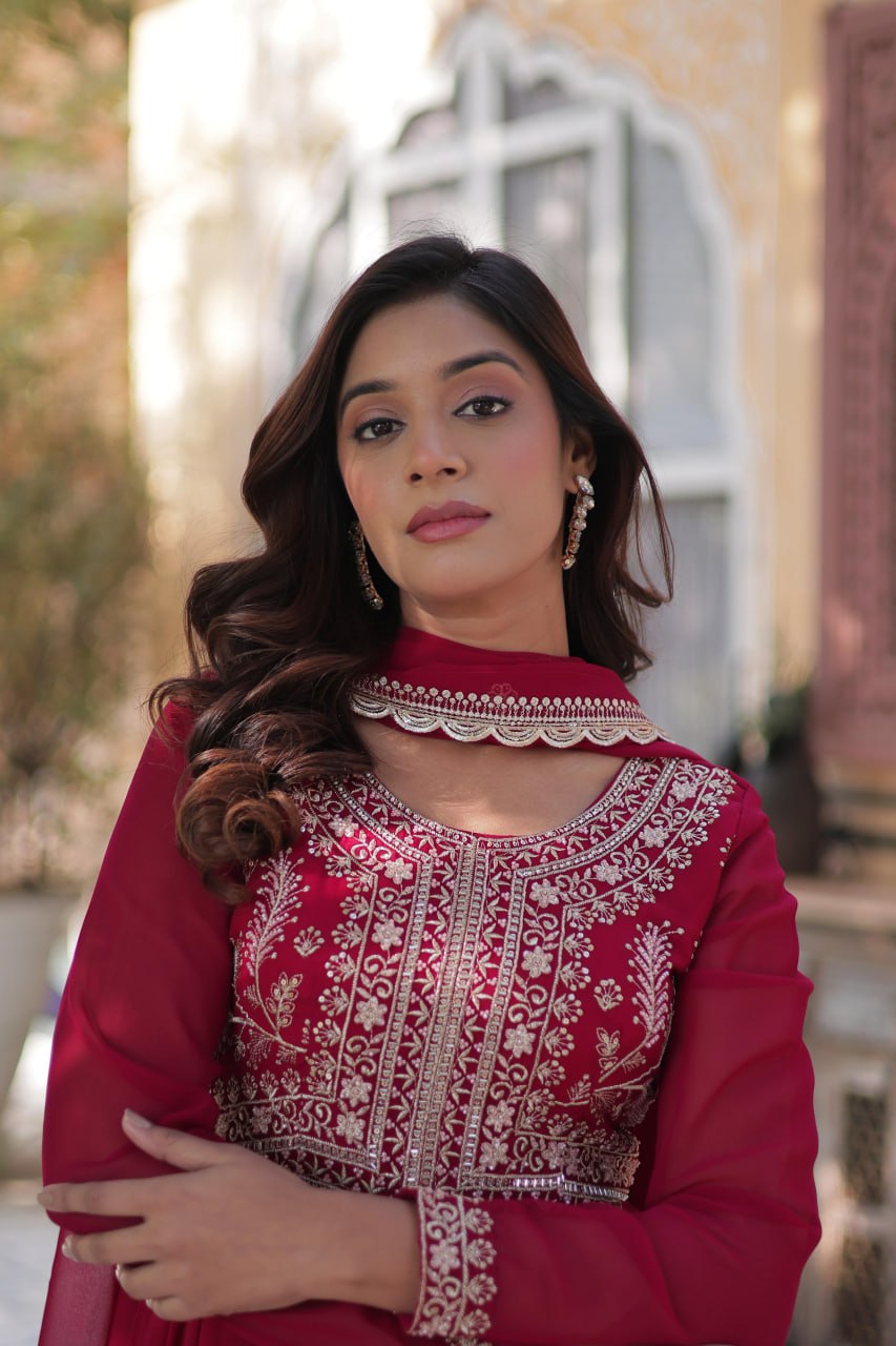 Party Wear Look Designer Gown With Embroidered Pearl Work