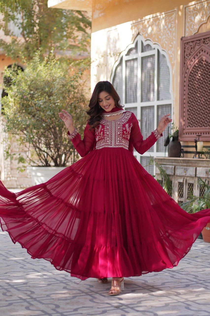 Party Wear Look Designer Gown With Embroidered Pearl Work