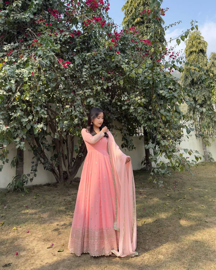 Party Wear Look Beautiful Gown And Dupatta