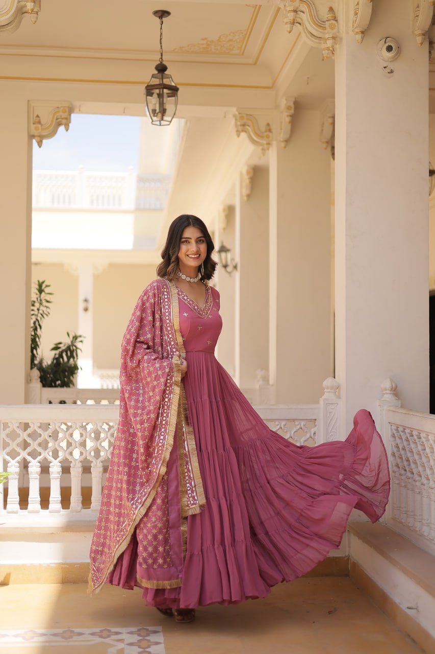 Designer Party Wear Gown With Embroidery Work