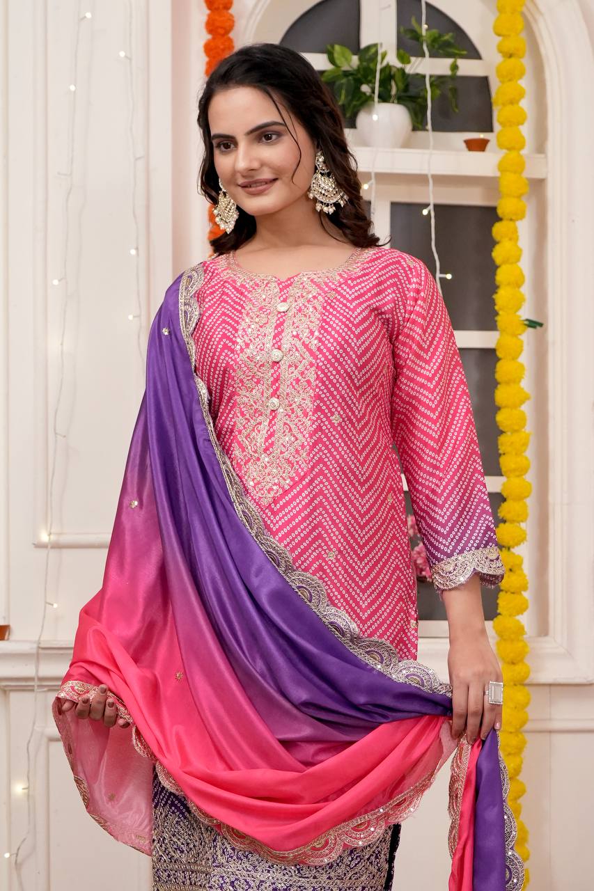 सीक्वेंस एम्ब्रॉयडरी वर्क के साथ पार्टी वियर सूट सेट