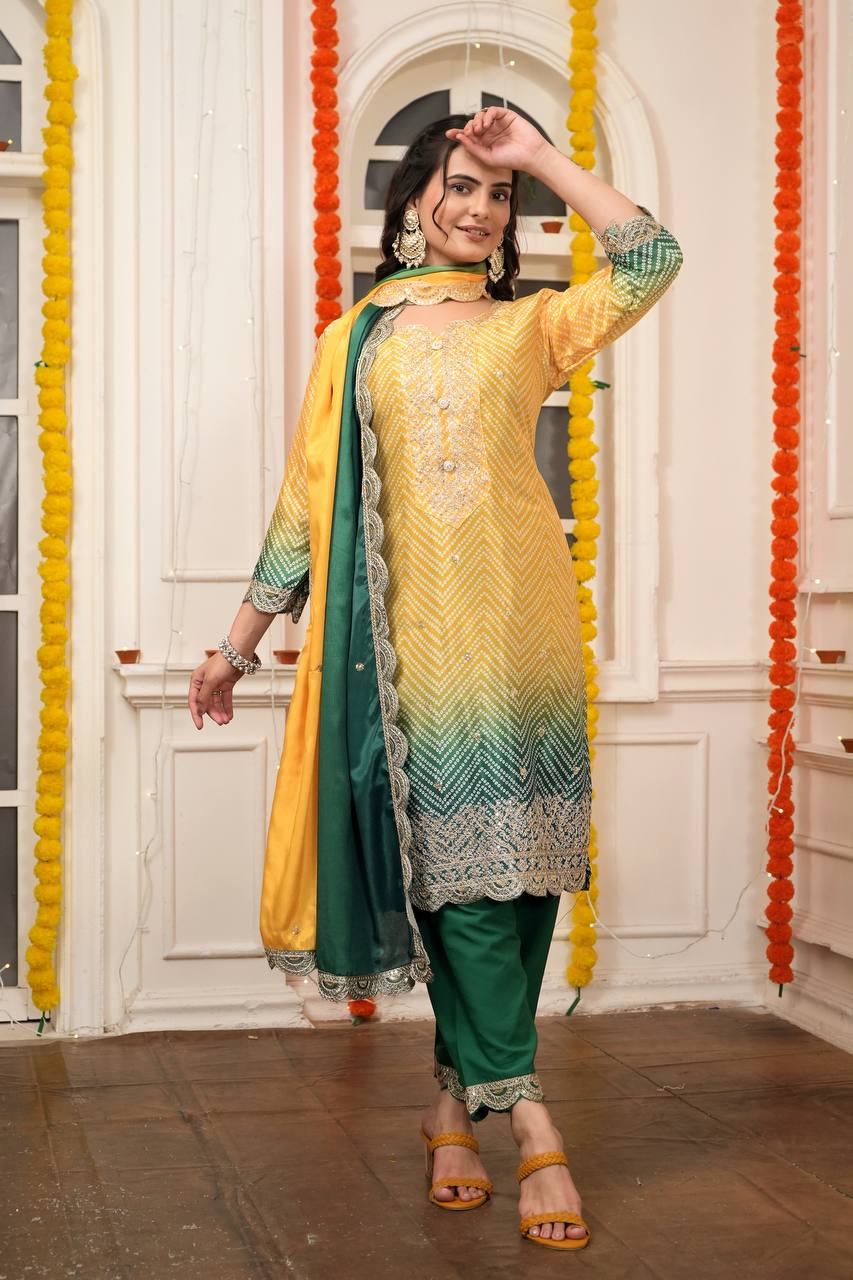 सीक्वेंस एम्ब्रॉयडरी वर्क के साथ पार्टी वियर सूट सेट