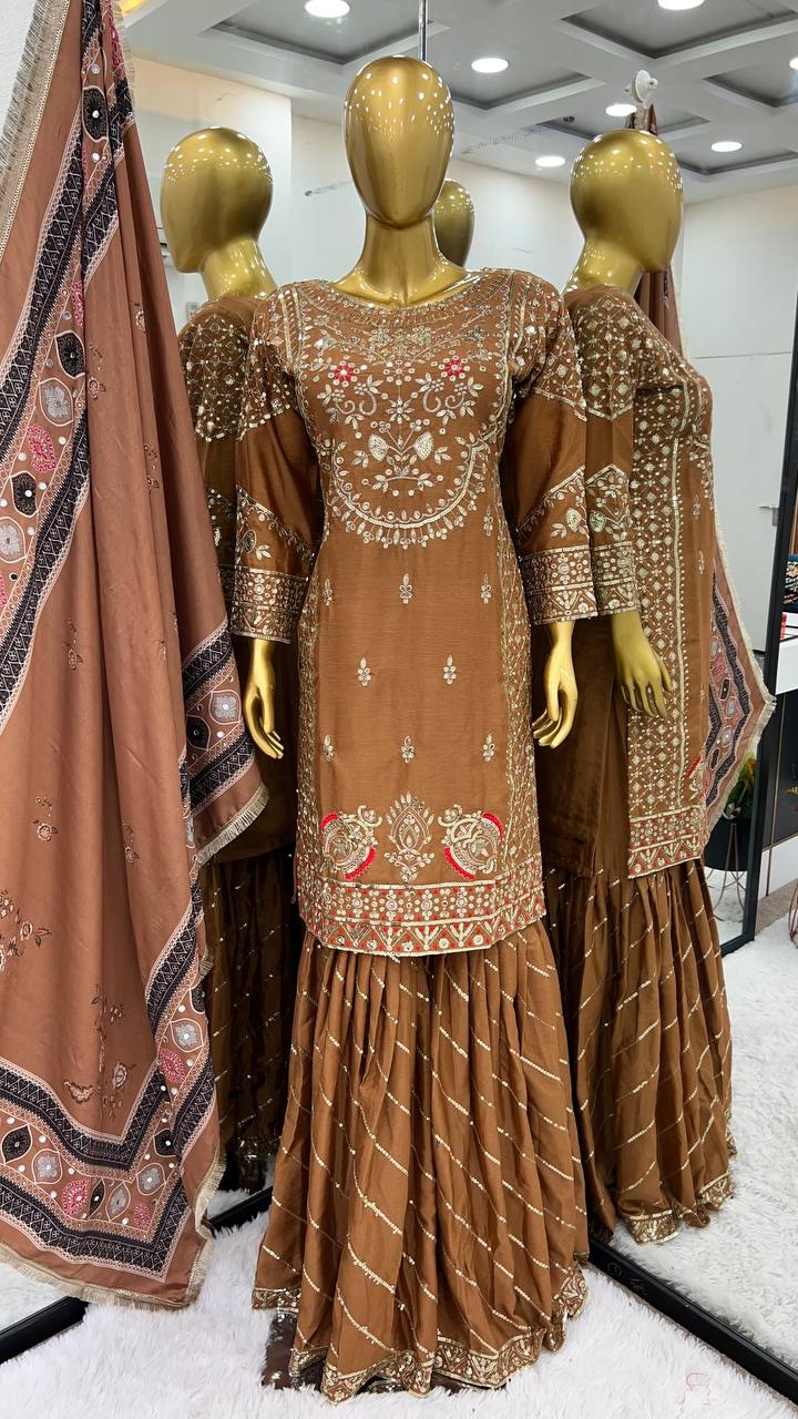Designer Look Top-Plazzo And Dupatta With Heavy Embroidery Work