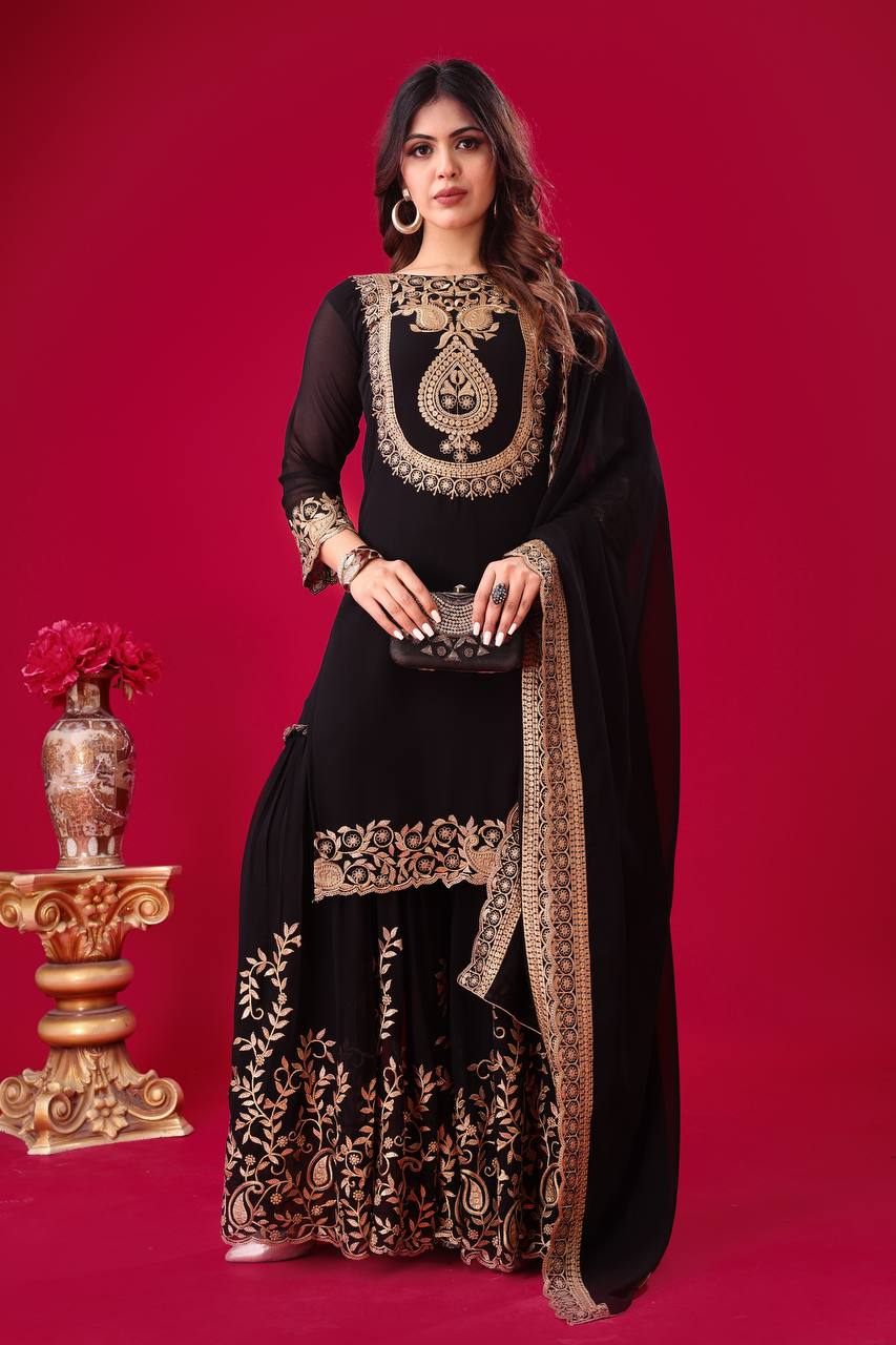 Beautiful Top-Bottom And Dupatta With Heavy Embroidery Sequence Thread Work