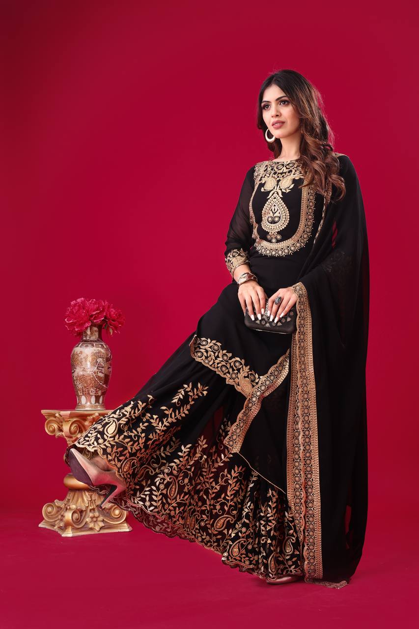 Beautiful Top-Bottom And Dupatta With Heavy Embroidery Sequence Thread Work