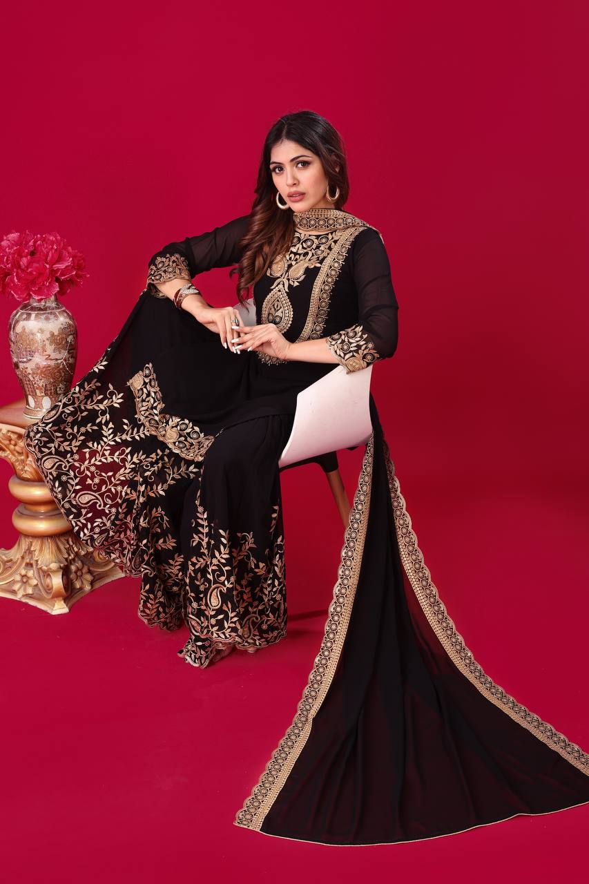 Beautiful Top-Bottom And Dupatta With Heavy Embroidery Sequence Thread Work