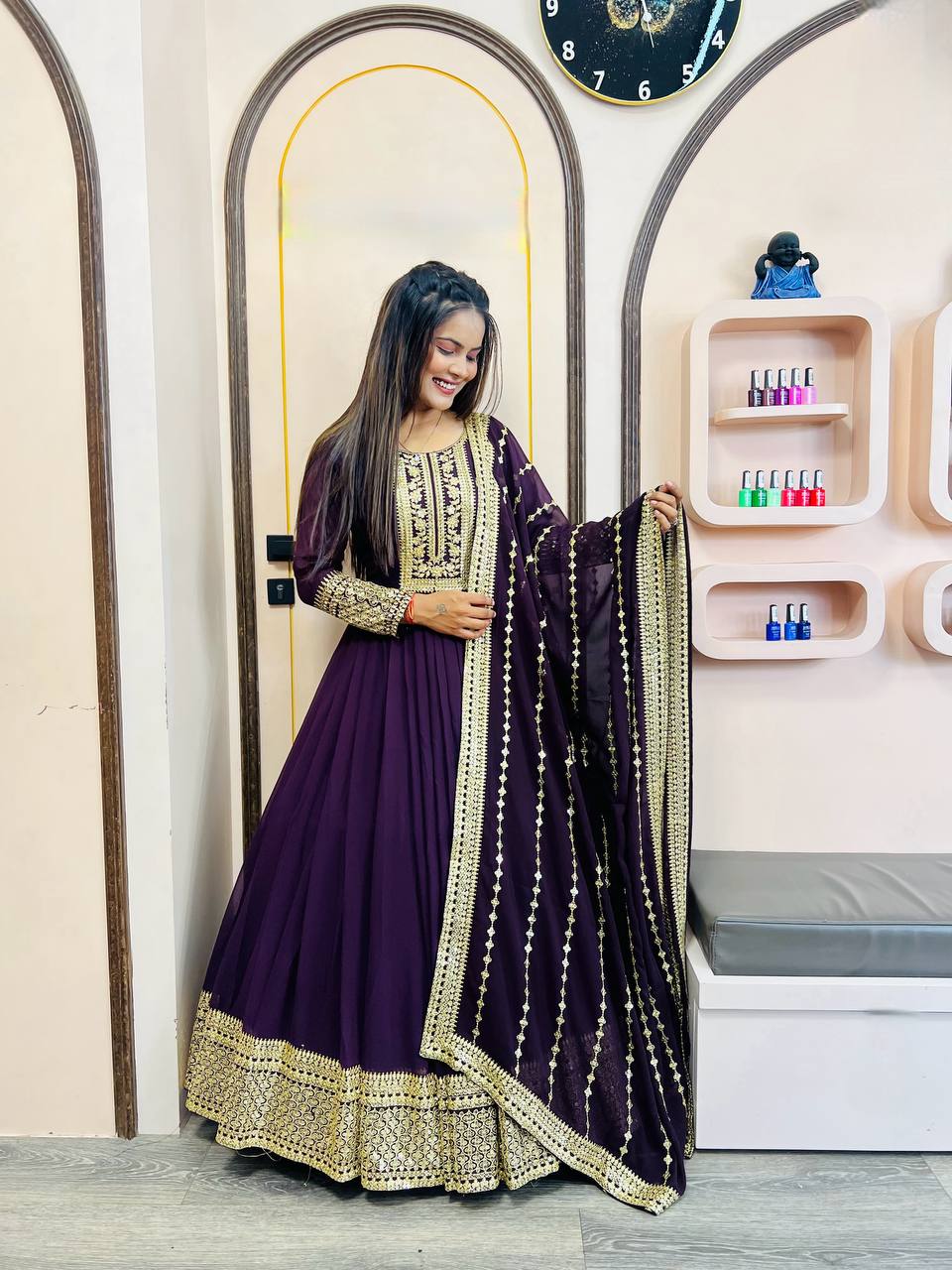 Designer Party Wear Anarkali Gown Pent And Beautiful Dupatta