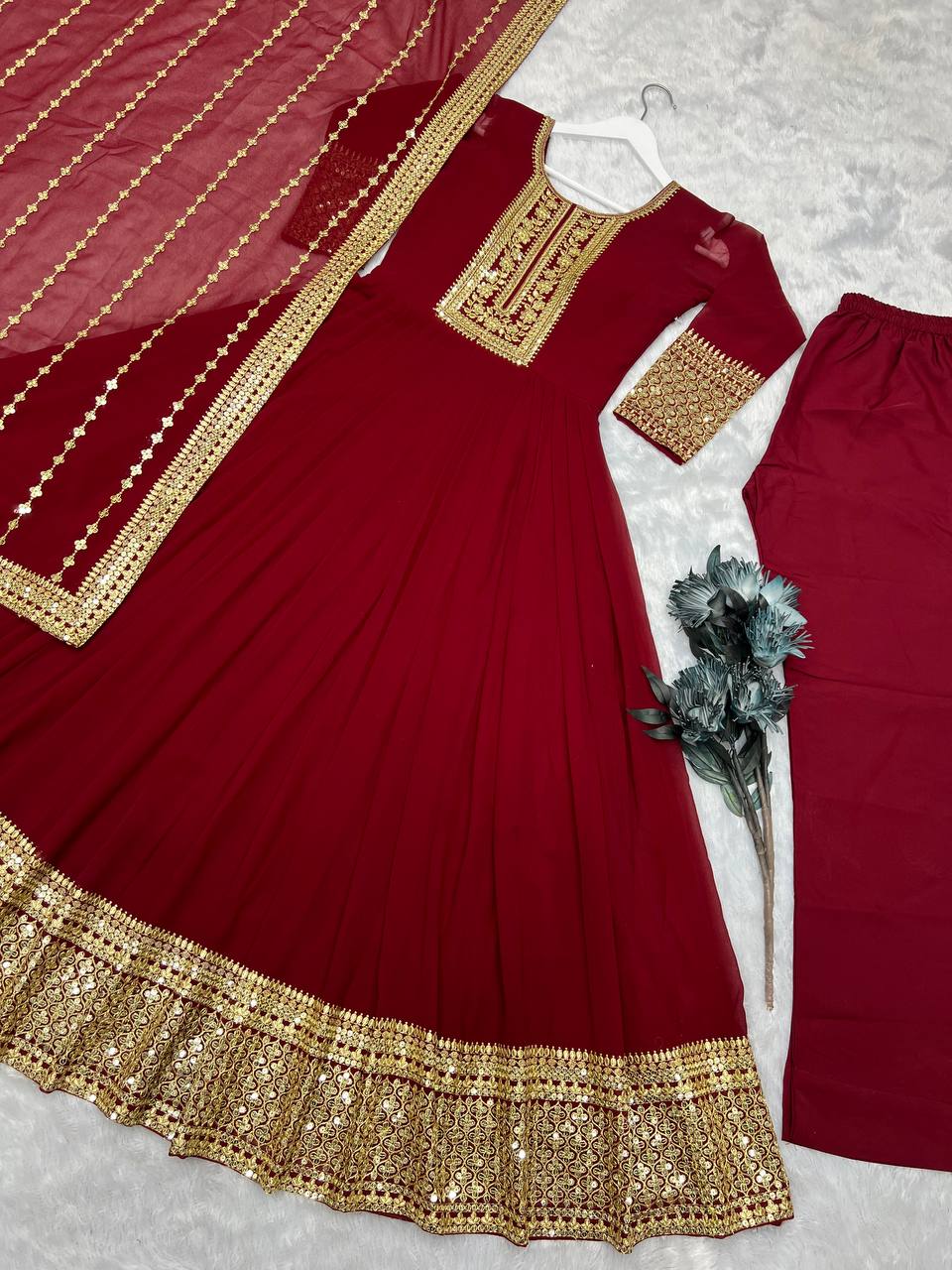 Designer Party Wear Anarkali Gown Pent And Beautiful Dupatta