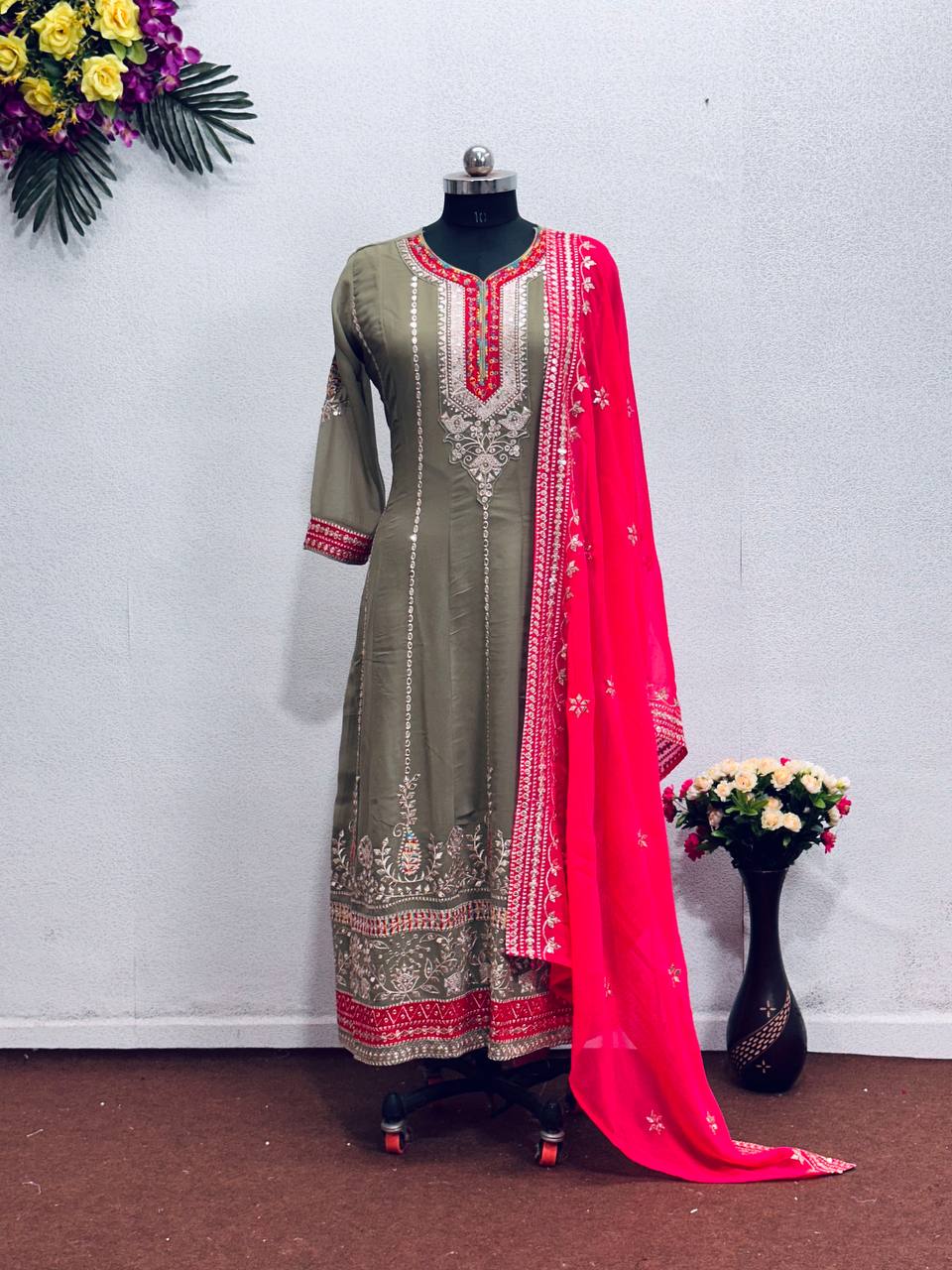 Beautiful Party Wear Anarkali Gown With Fancy Dupatta