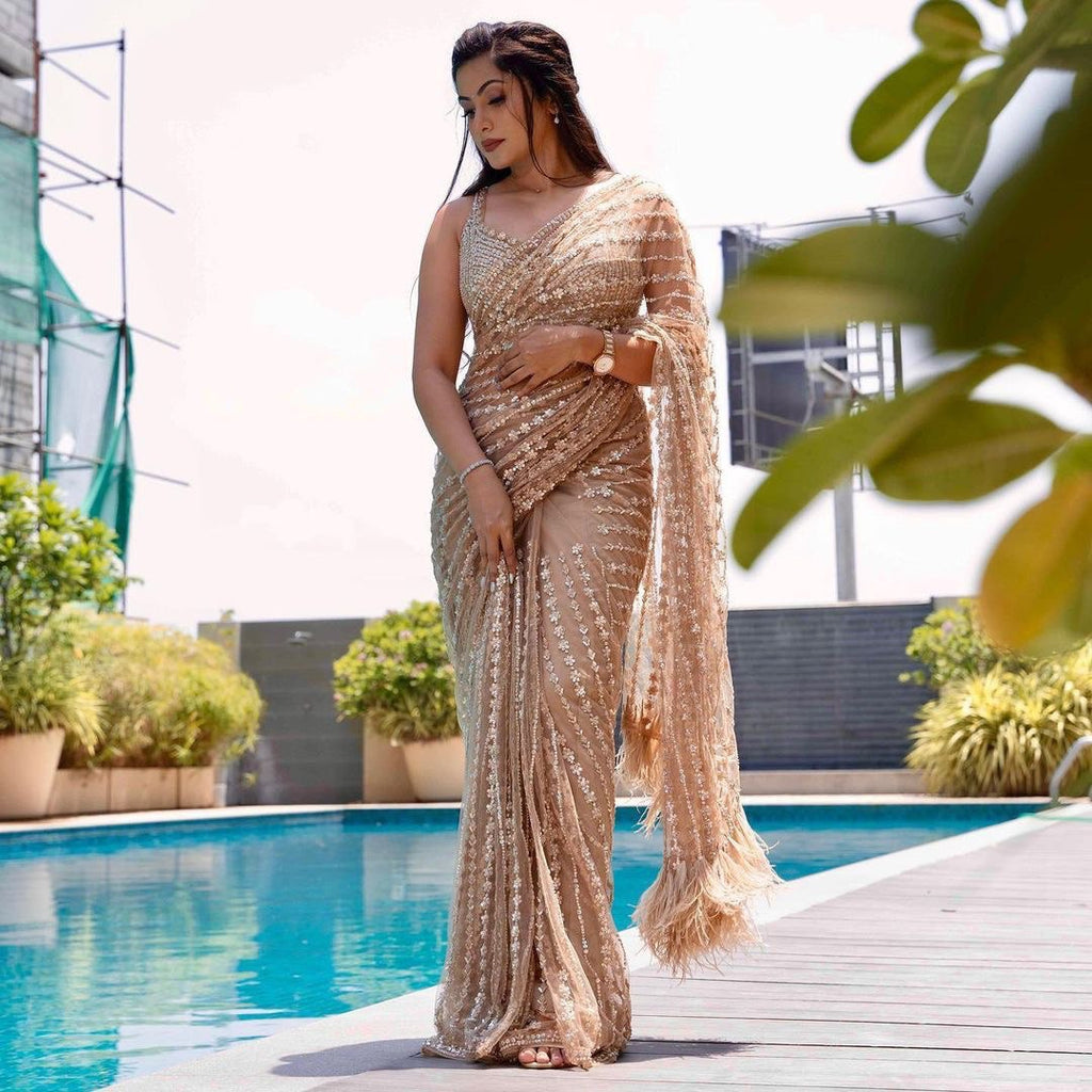 Party Wear Look Saree With Sequence Embroidery Work