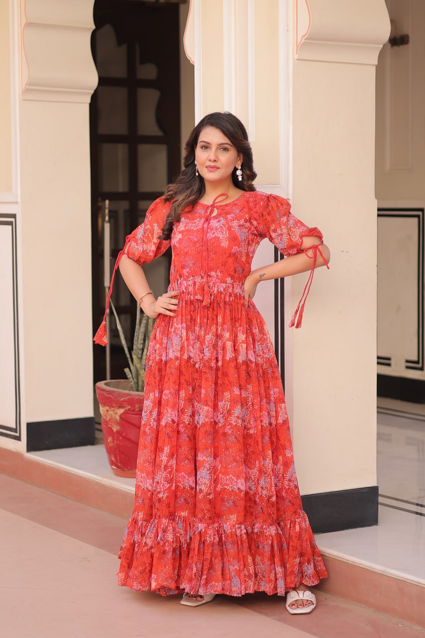 Designer Party Wear Look Gown With Beautiful Print