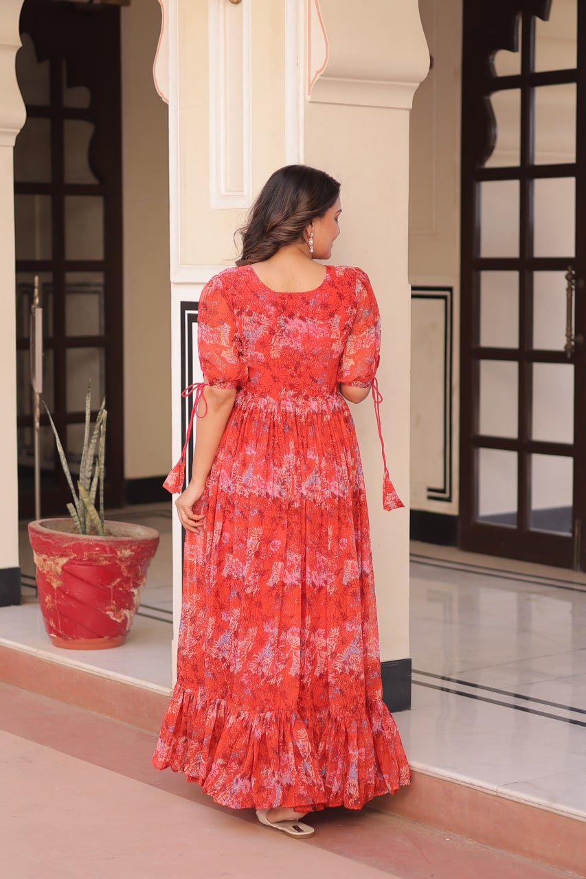 Designer Party Wear Look Gown With Beautiful Print