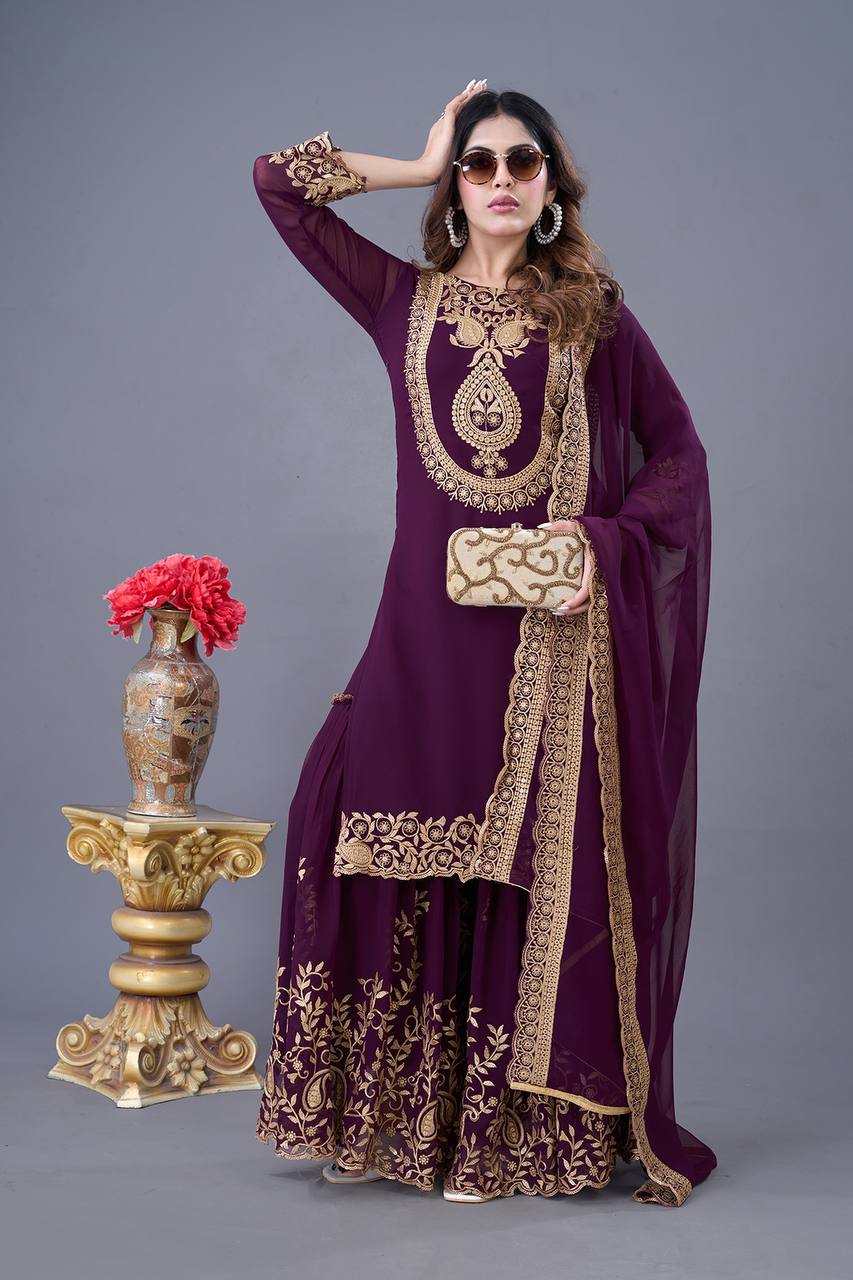 Beautiful Top-Bottom And Dupatta With Heavy Embroidery Sequence Thread Work