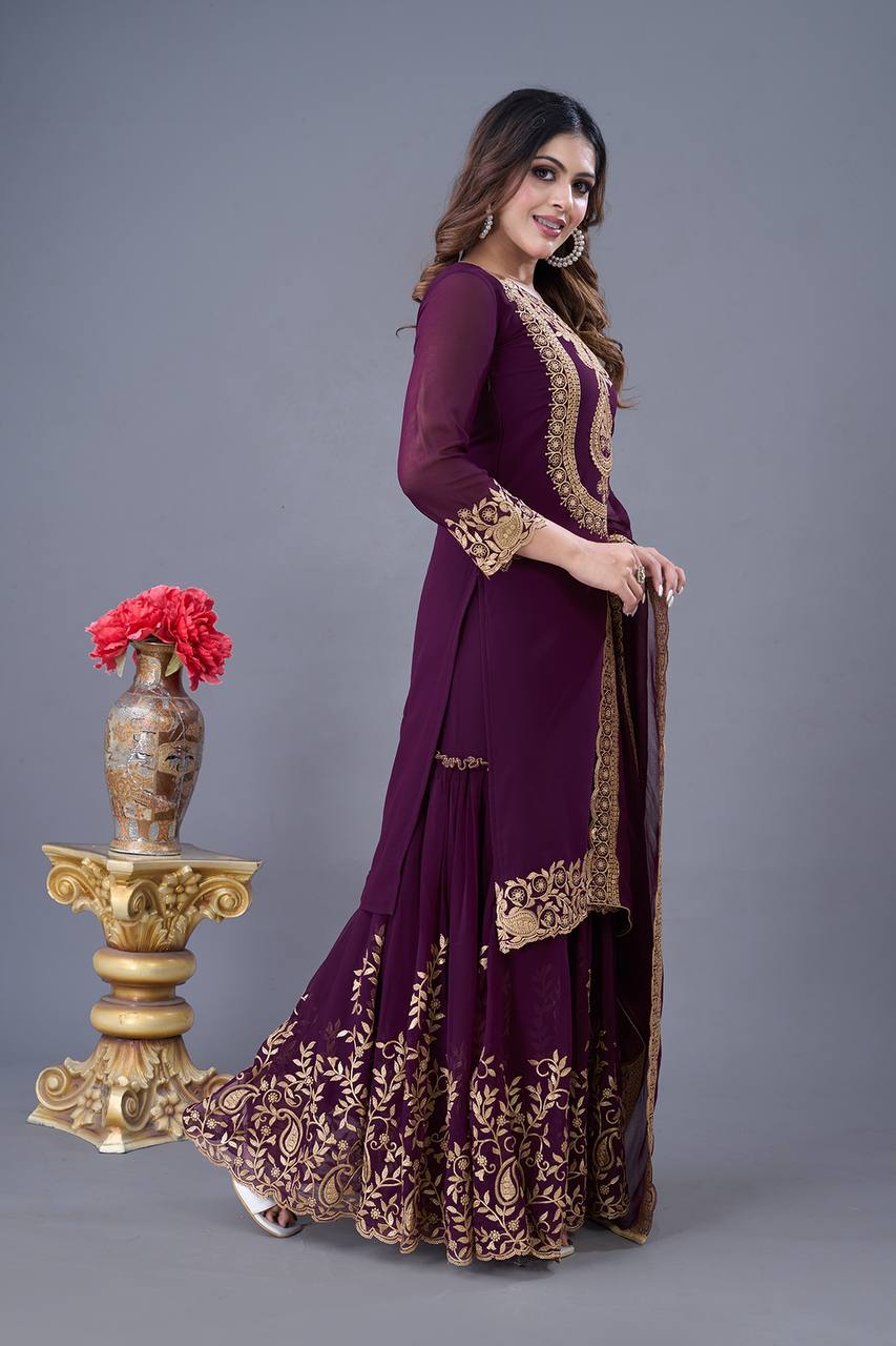 Beautiful Top-Bottom And Dupatta With Heavy Embroidery Sequence Thread Work