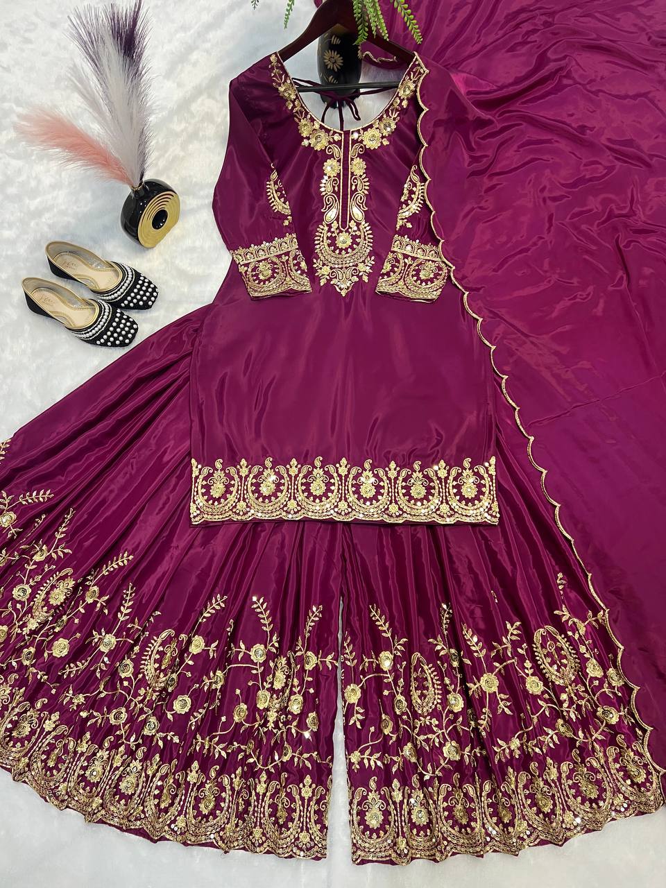 Beautiful Suit Set With Embroidery Work With Fancy Borders Lace Work