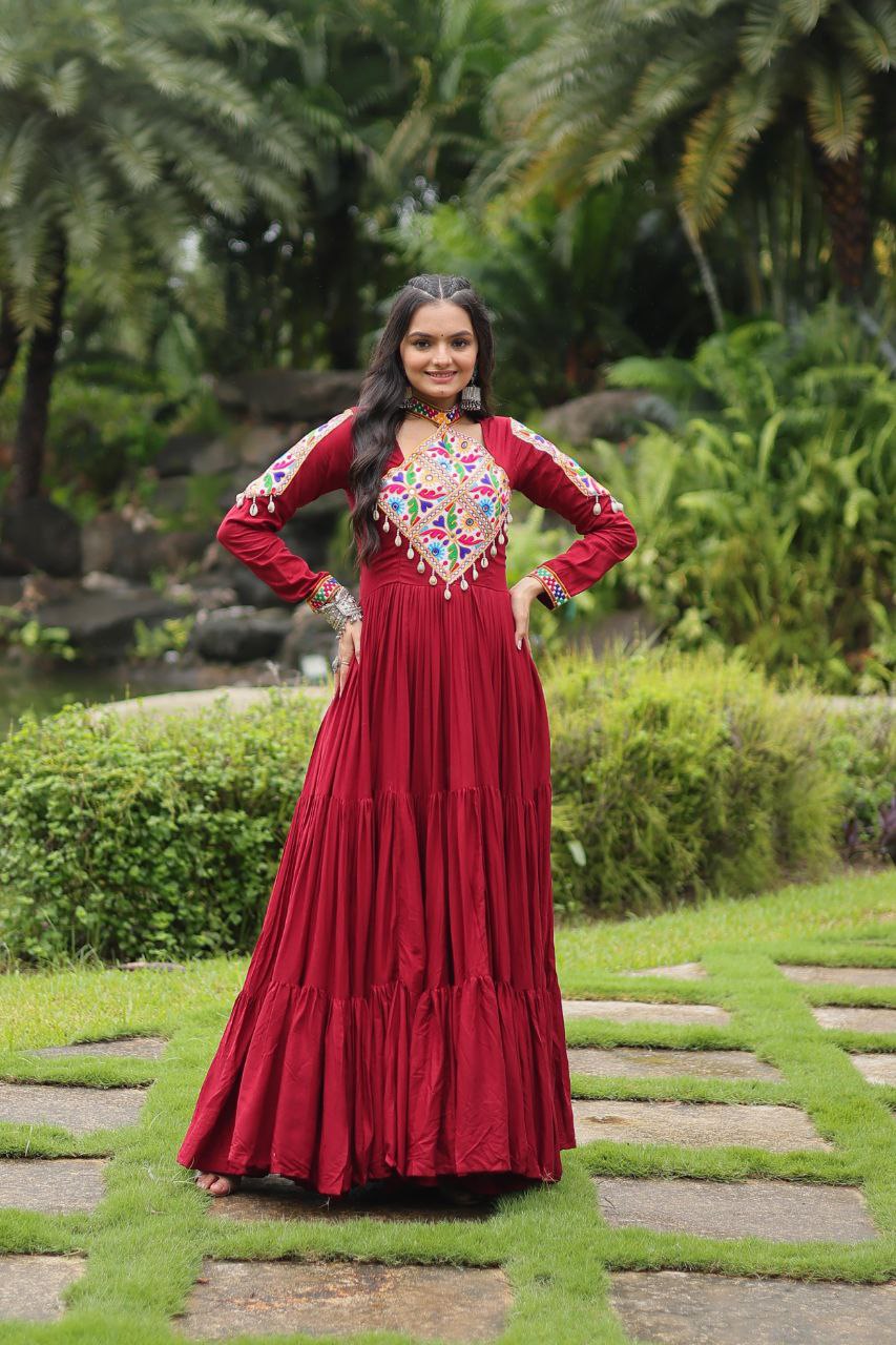 Navaratri Special Gown With Kutchi Gamthi Work