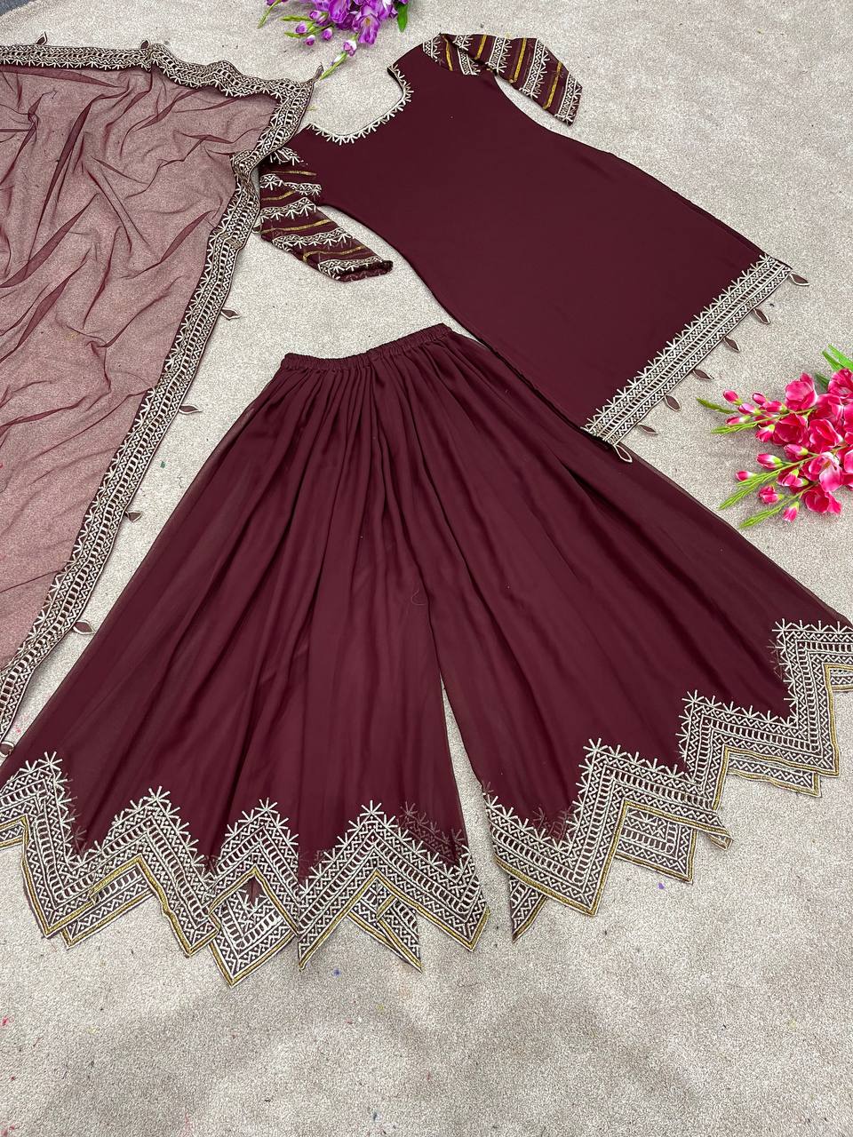Designer Party Wear Look New Sharara Palzo With Heavy Embroidery
