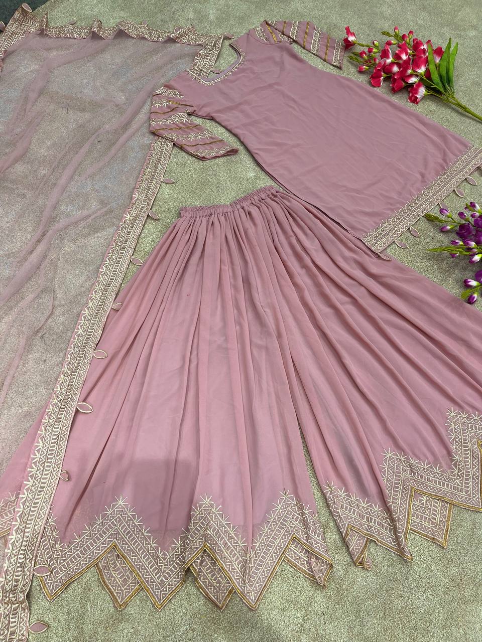 Designer Party Wear Look New Sharara Palzo With Heavy Embroidery