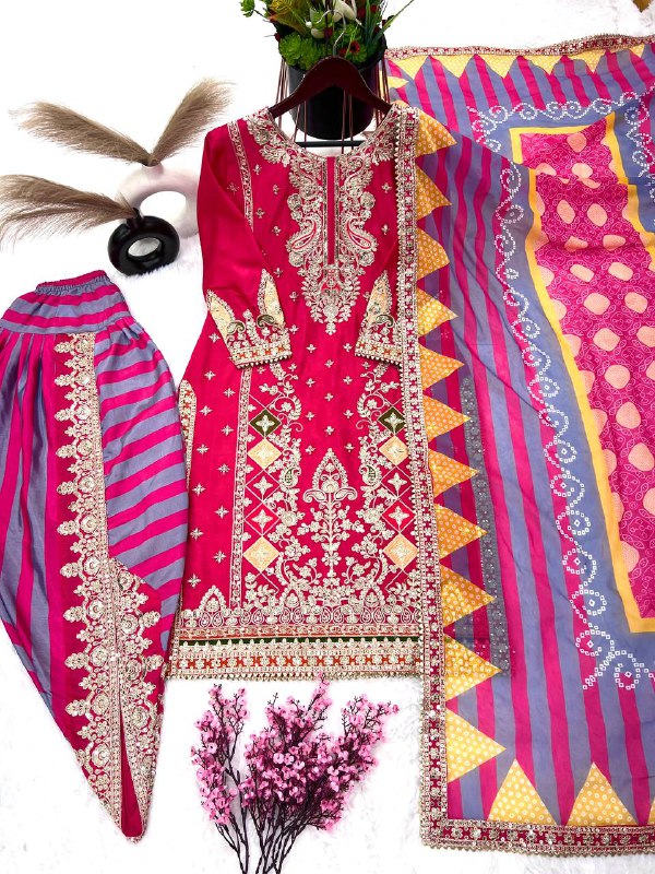 Party Wear Look Top ,Dhoti Salwar And Dupatta
