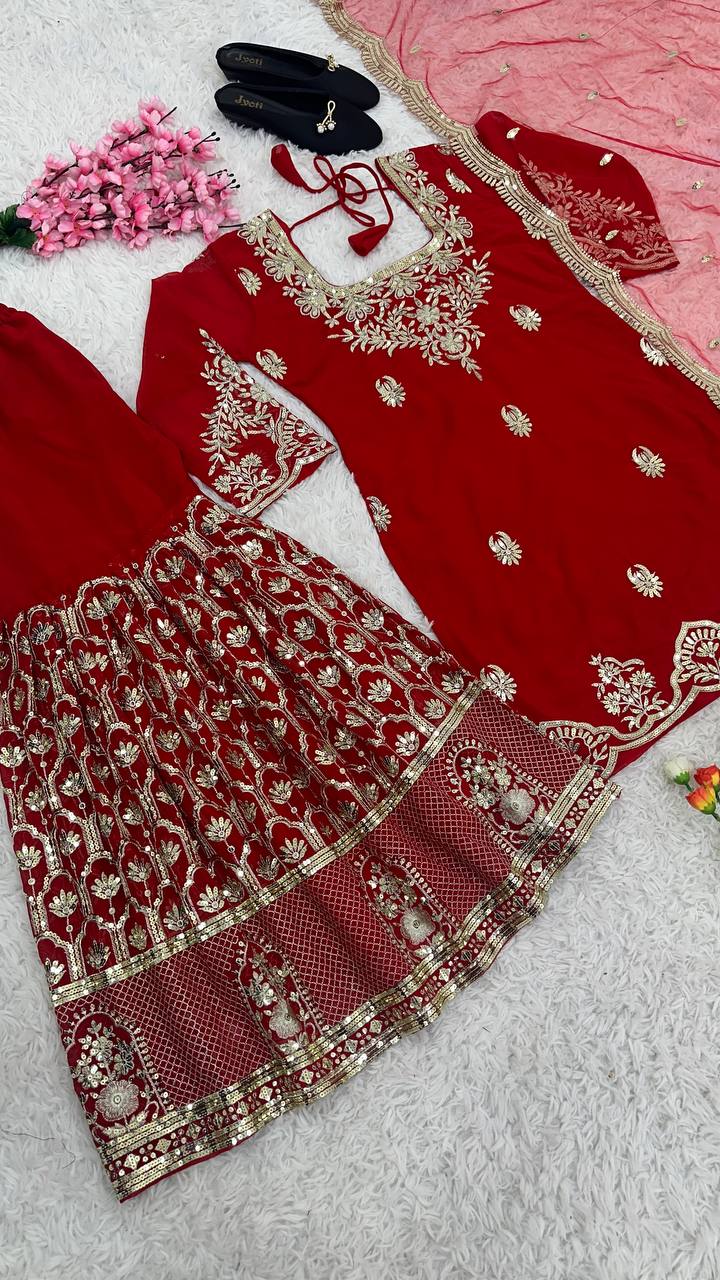 Designer Party Wear Look Fancy Top-Dupatta And Sharara