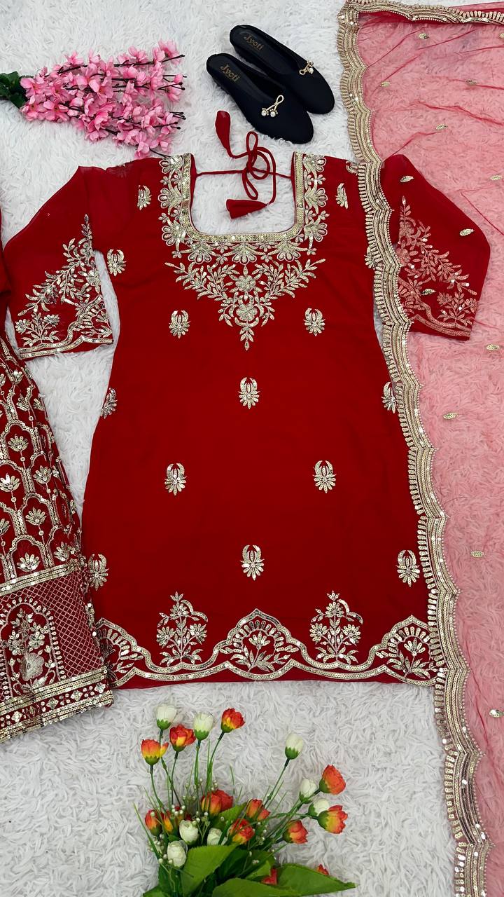Designer Party Wear Look Fancy Top-Dupatta And Sharara
