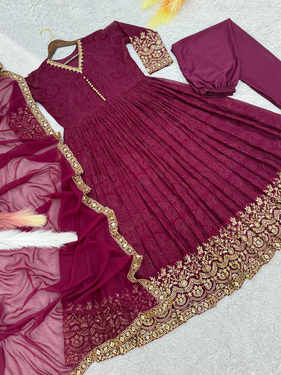 Designer Party Wear Look Anarkali Gown, Pent And Dupatta