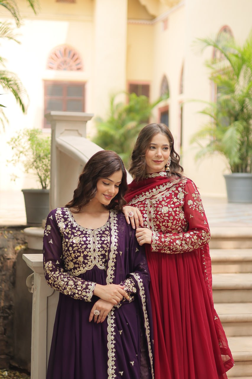 Party Wear Look Gown With Sequins-Multi Embroidered Work