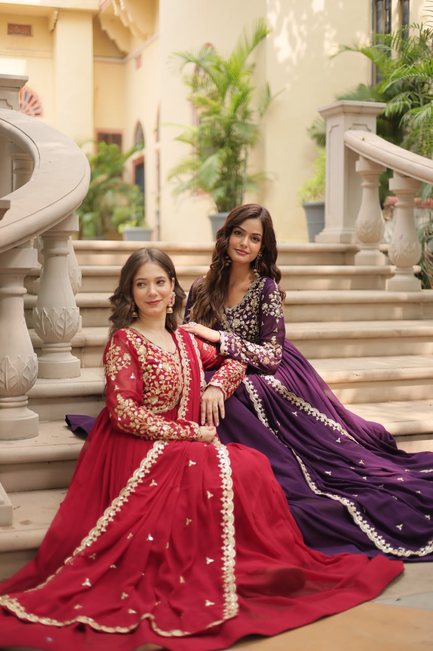 Party Wear Look Gown With Sequins-Multi Embroidered Work