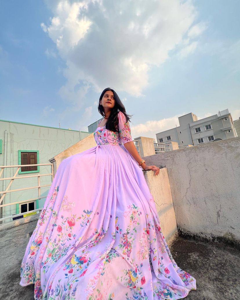 Designer Party Wear Look Gown With Beautiful Floral Print
