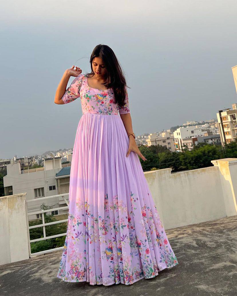 Designer Party Wear Look Gown With Beautiful Floral Print