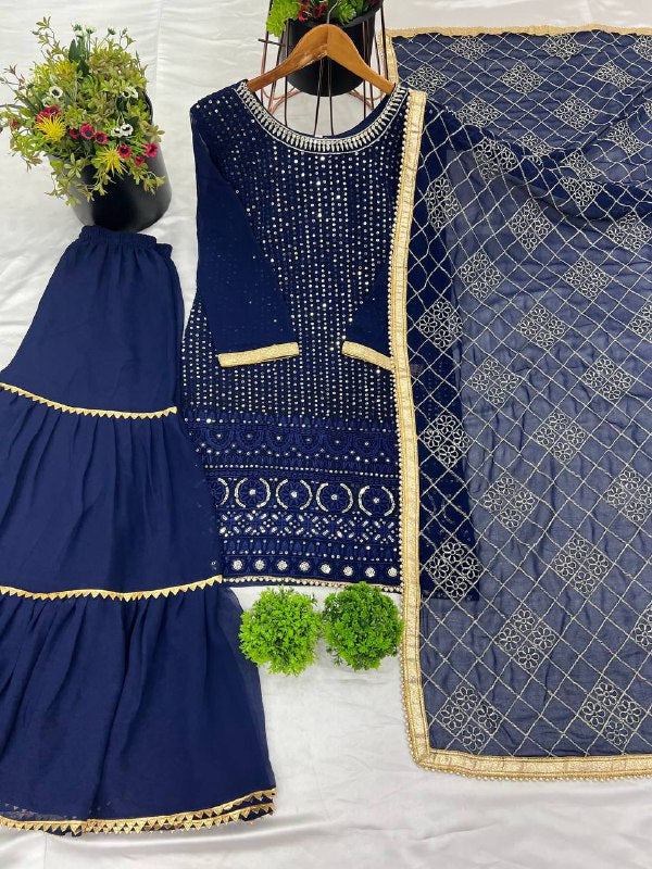 डिज़ाइनर फॉक्स जॉर्जेट हैवी टॉप प्लाज़ो दुपट्टे के साथ