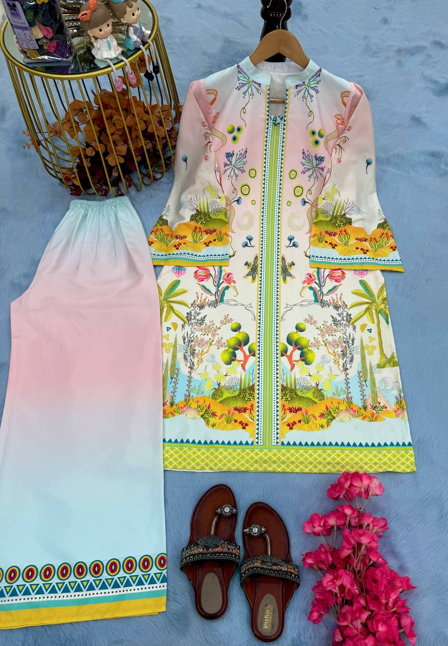 डिजिटल प्रिंट के साथ डिज़ाइनर पार्टी वियर को-ऑर्ड्स सेट
